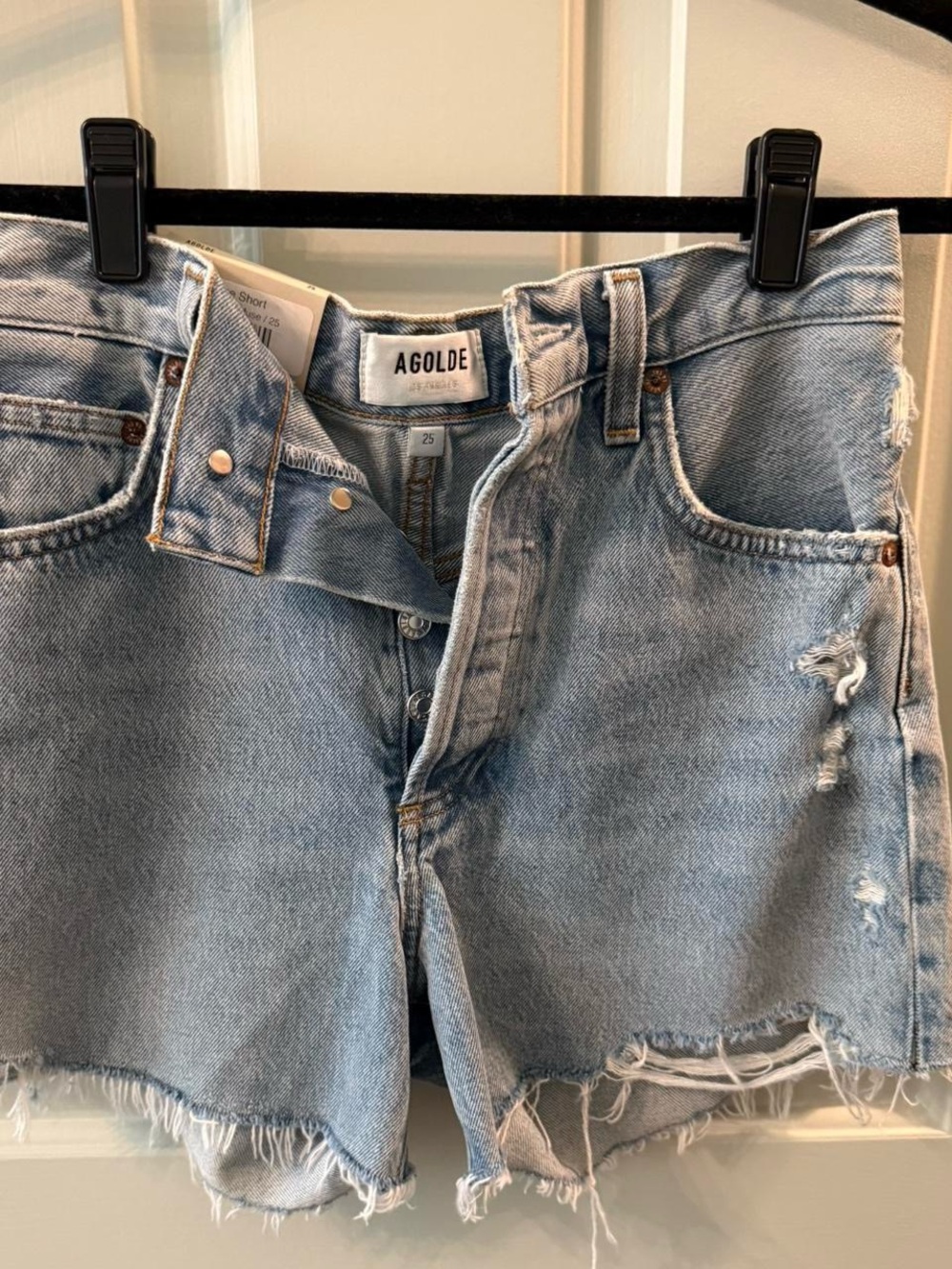 Agolde Light Wash Distressed Denim Jean Shorts